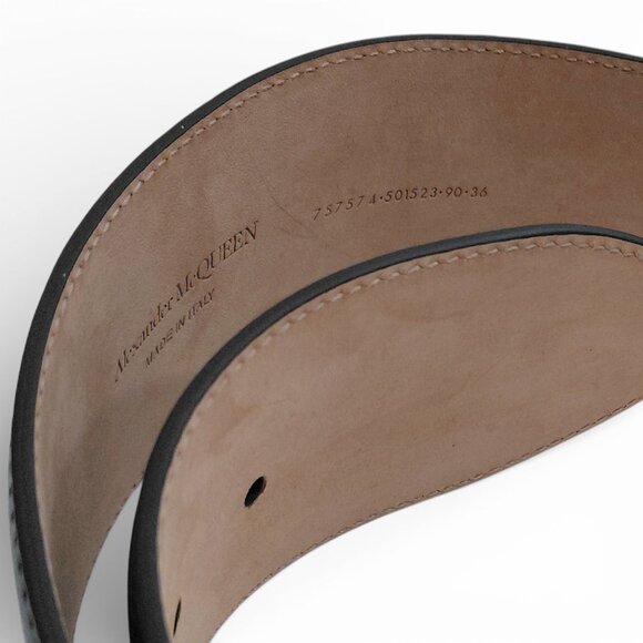 Alexander McQueen Unisex Black Geometric Buckle Leather High Belt (0213) main image 16